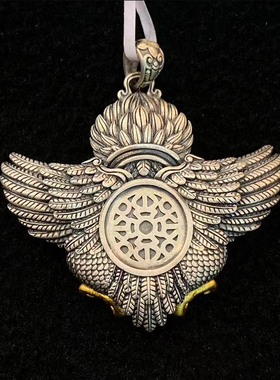 藏式S925纯银镶嵌天珠大鹏鸟吊坠