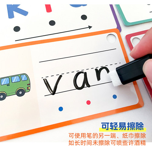 英语CVC拼读训练单词卡发音规则入门儿童早教益智闪卡可反复擦写 - 图1
