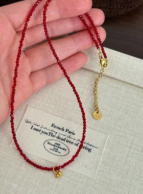 大米饰品】红色尖晶石葫芦吊坠串珠项链轻奢小众红玛瑙复古锁骨链