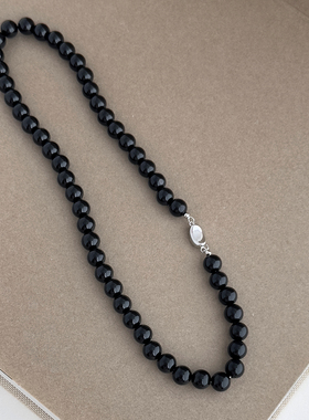 大米饰品】黑玛瑙串珠项链2024新款爆款高级感元宝扣百搭锁骨链女