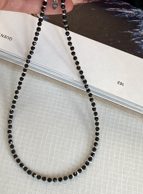 大米饰品】黑尖晶碎银项链小众设计感s925纯银锁骨链2025新款颈链