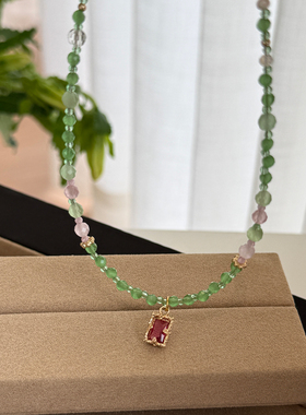 新品88折】青绿色显白串珠项链女轻奢高级感精致小众夏天锁骨链