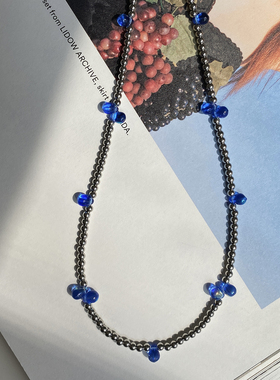 大米饰品】蓝色琉璃珠串珠项链显白小众设计配饰个性锁骨链颈链女