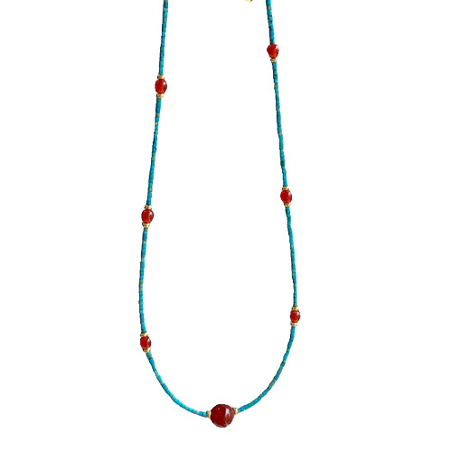 大米饰品】手作仿绿松串珠夏天红玛瑙项链锁骨链显白轻奢小众颈链 - 图3