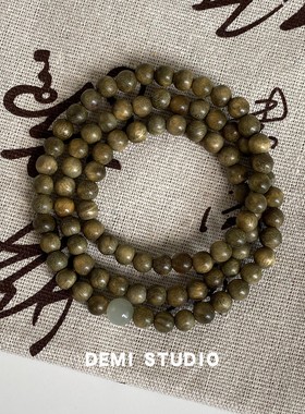 新品88折】绿檀木和田玉多圈男女情侣手串木质檀香转运手链饰礼物