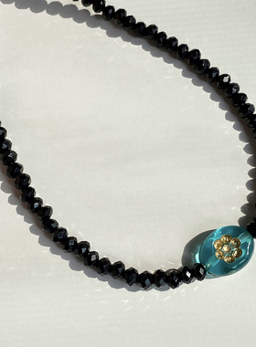 大米饰品】黑玛瑙串珠项链独特小众黑色捷克珠锁骨链2025新款颈链