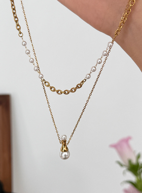新品88折】不掉色复古金色双层叠戴项链高级感夏天锁骨链简约百搭