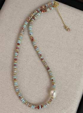 天然寿山石串珠项链夏日