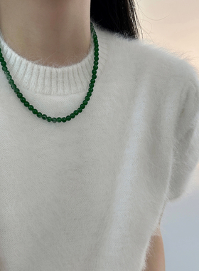 显白绿色玉石串珠高级感项链