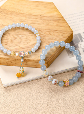 玉髓海蓝宝山茶花贝珠手串高颜值学生闺蜜猫爪手链ins寿山石手饰