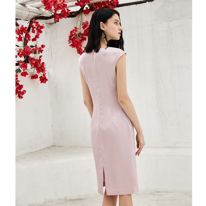 SHIRLEY YU2025夏新款女装原创设计粉色修身V领连衣裙聚会小礼服 - 图2