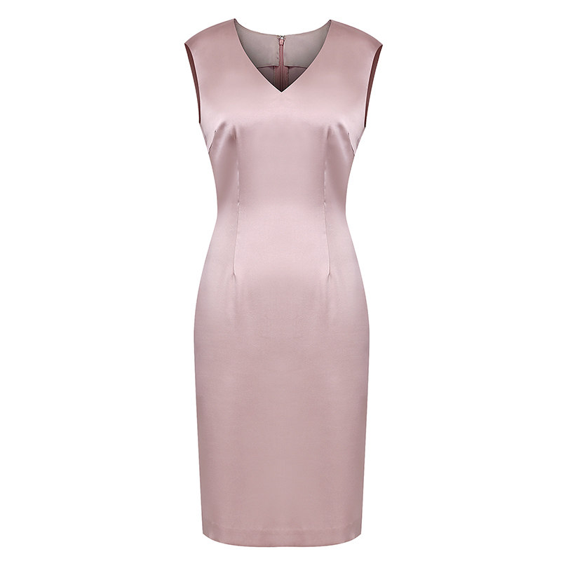 SHIRLEY YU2025夏新款女装原创设计粉色修身V领连衣裙聚会小礼服 - 图3