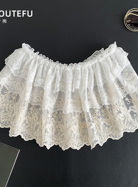 重工白色蕾丝屁帘女腰封显瘦遮臀