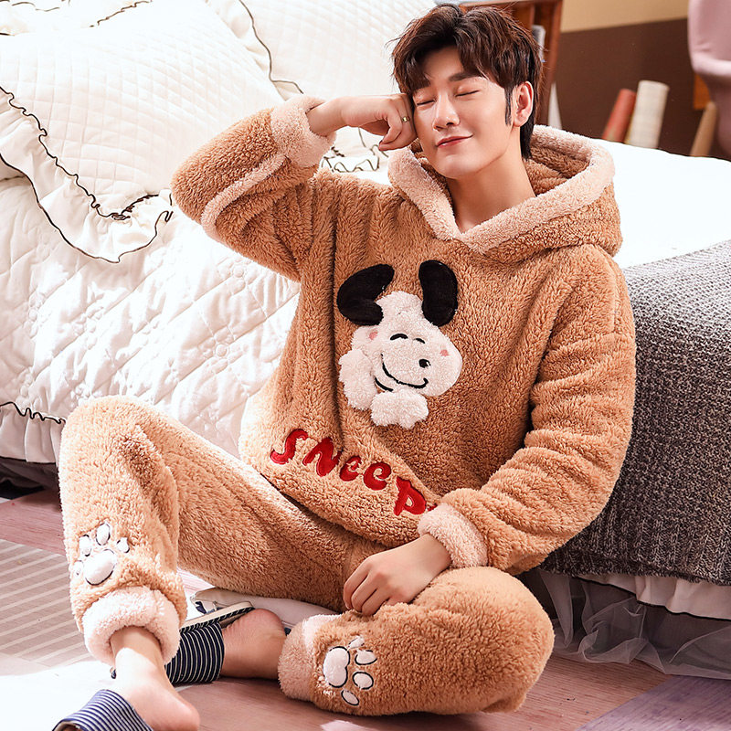 男士秋冬款珊瑚绒加厚加绒卡通睡衣 今梦娇睡衣/家居服套装