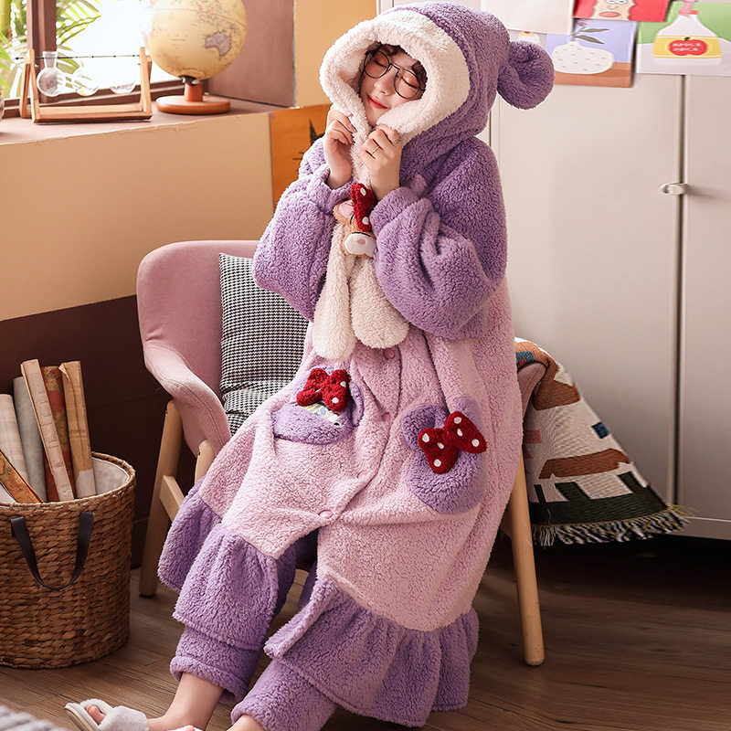 秋冬季可爱法兰绒加绒珊瑚绒睡衣 今梦娇睡衣/家居服套装