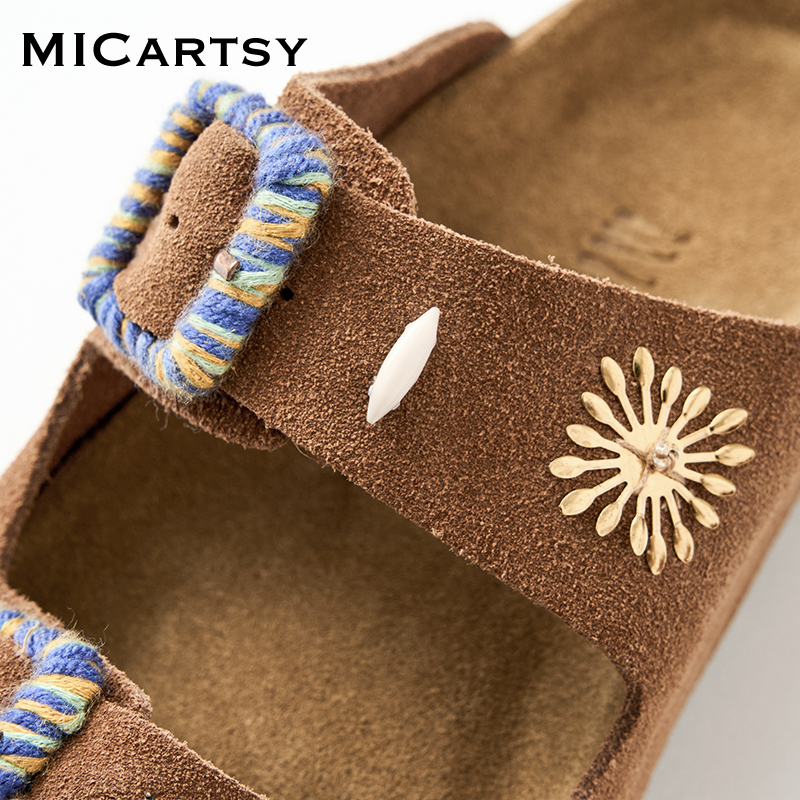 MICartsy王紫珊配饰车to go系列新款牛皮一字外穿凉拖鞋勃肯鞋 - 图1