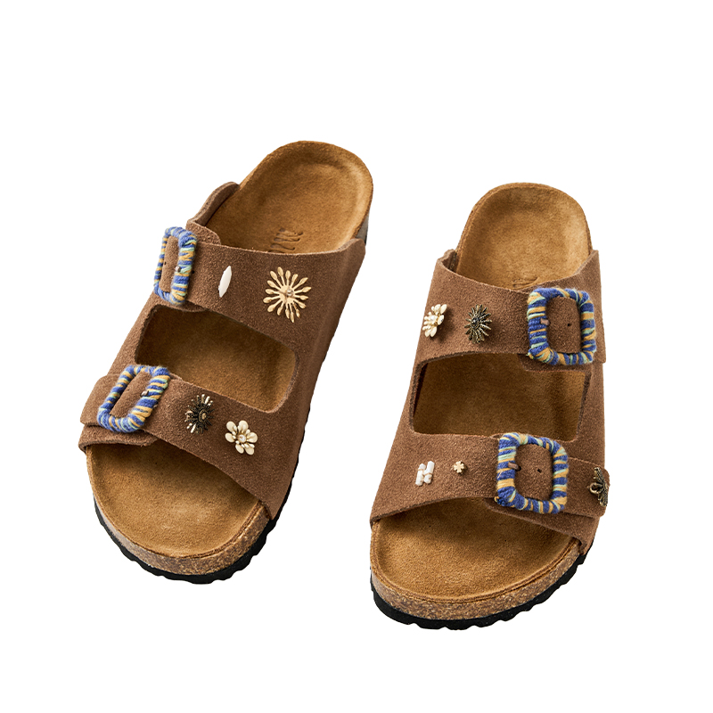 MICartsy王紫珊配饰车to go系列新款牛皮一字外穿凉拖鞋勃肯鞋 - 图3