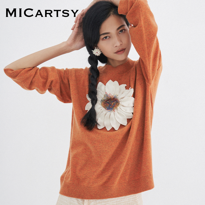 MICartsy王紫珊2021秋冬新款花朵套头羊绒衫女小众设计感时尚百搭