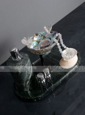 WU物兮物 现代轻奢样板间绿色卫生间台面大理石卫浴香薰贝壳摆件