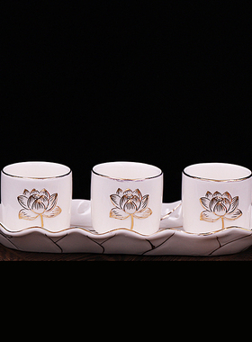 白色描金陶瓷佛前观音用品供杯