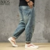 BOOS jeans nam xu hướng chất béo lỗ mỏng quần rộng giản dị cộng với phân bón quần XL nam mùa thu - Quần jean Quần jean