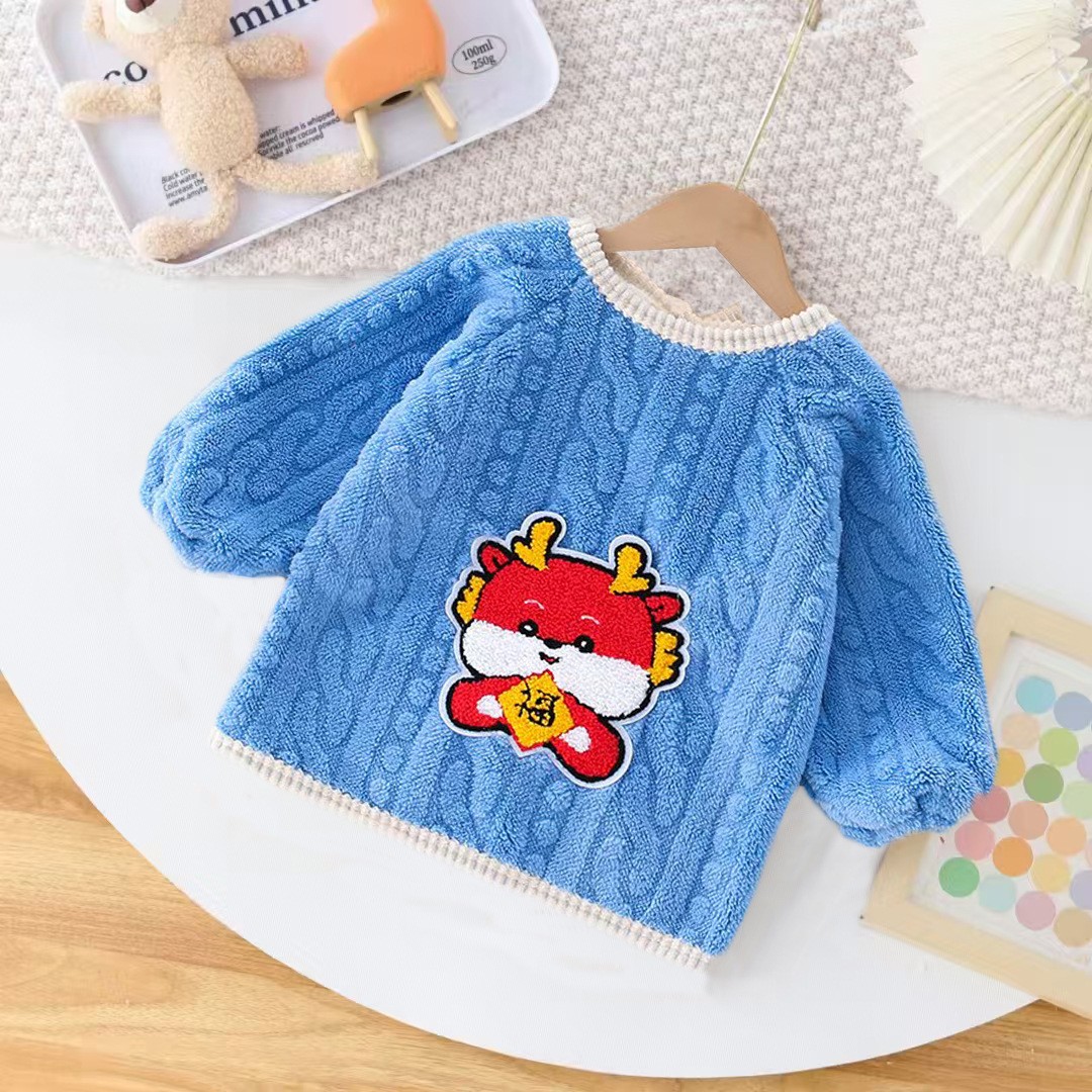 Children's smock in winter, thickened baby's inverted clothing, autumn baby's velvet outer smock, bib, 0-3 years old, anti-dirty