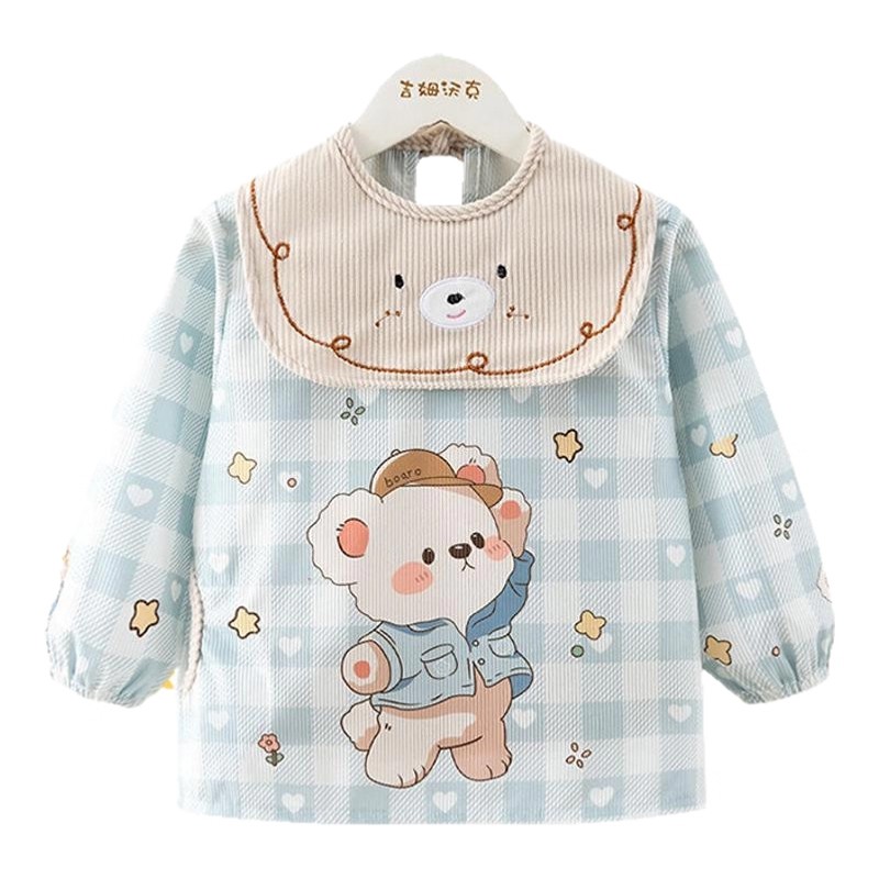 Children's printed waterproof smock, baby bib to wear when eating, cartoon bear anti-dirty protective clothing for boys and girls