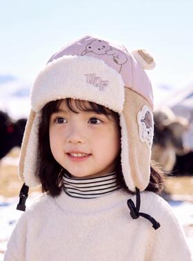 儿童雷锋帽子女宝新款秋冬季加绒保暖护耳帽男孩骑车滑雪帽飞行帽