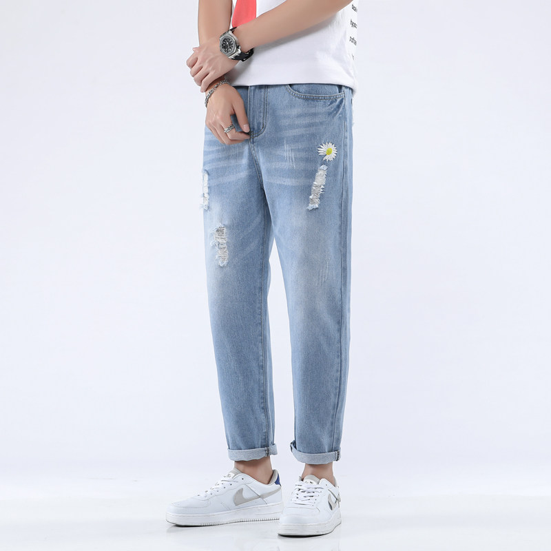 宽松男士夏季直筒九分阔腿休闲裤 卡旅牛仔裤