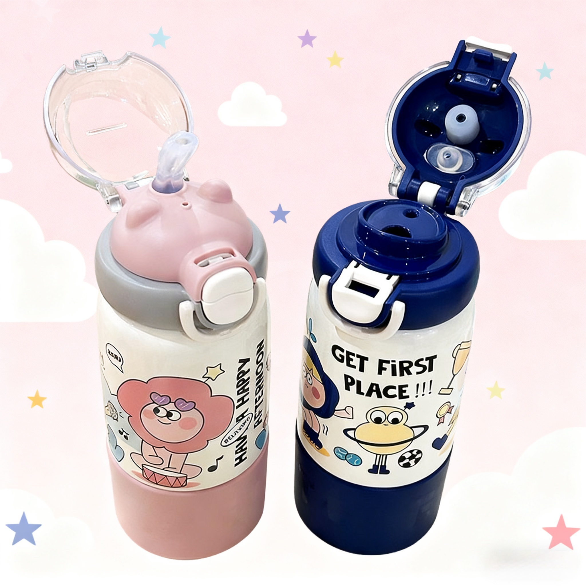 保温杯男女款大容量不锈钢儿童可爱家用便携防摔吸管水杯 - 图2