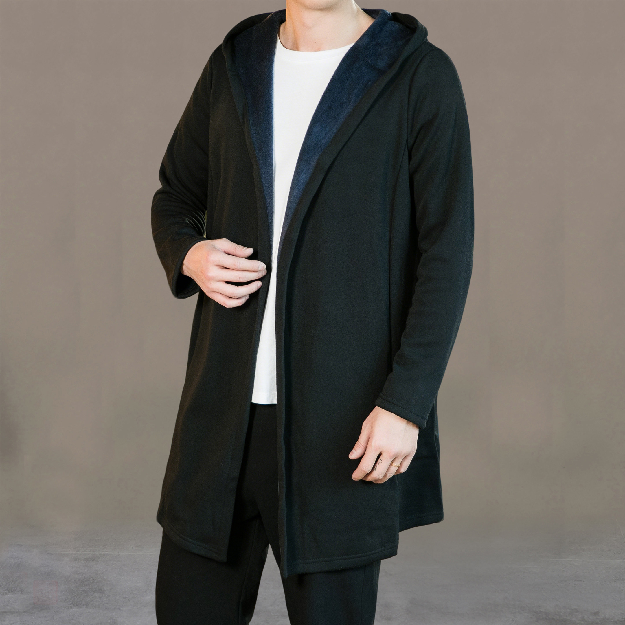 秋冬汉服风衣男中式加绒加厚中长款连帽披风茶服古风道袍开衫外套,淘宝优惠券,粉丝福利购,淘宝优惠卷