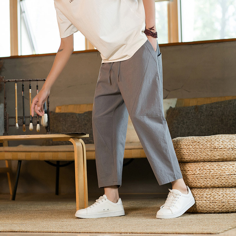 薄款棉麻九分裤男中国风大码宽松9分休闲运动裤百搭灯笼裤萝卜裤,淘宝优惠券,粉丝福利购,淘宝优惠卷