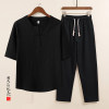 New Chinese style linen men's Chinese style suit two-piece middle-aged and elderly dad's short-sleeved T-shirt retro tea suit
