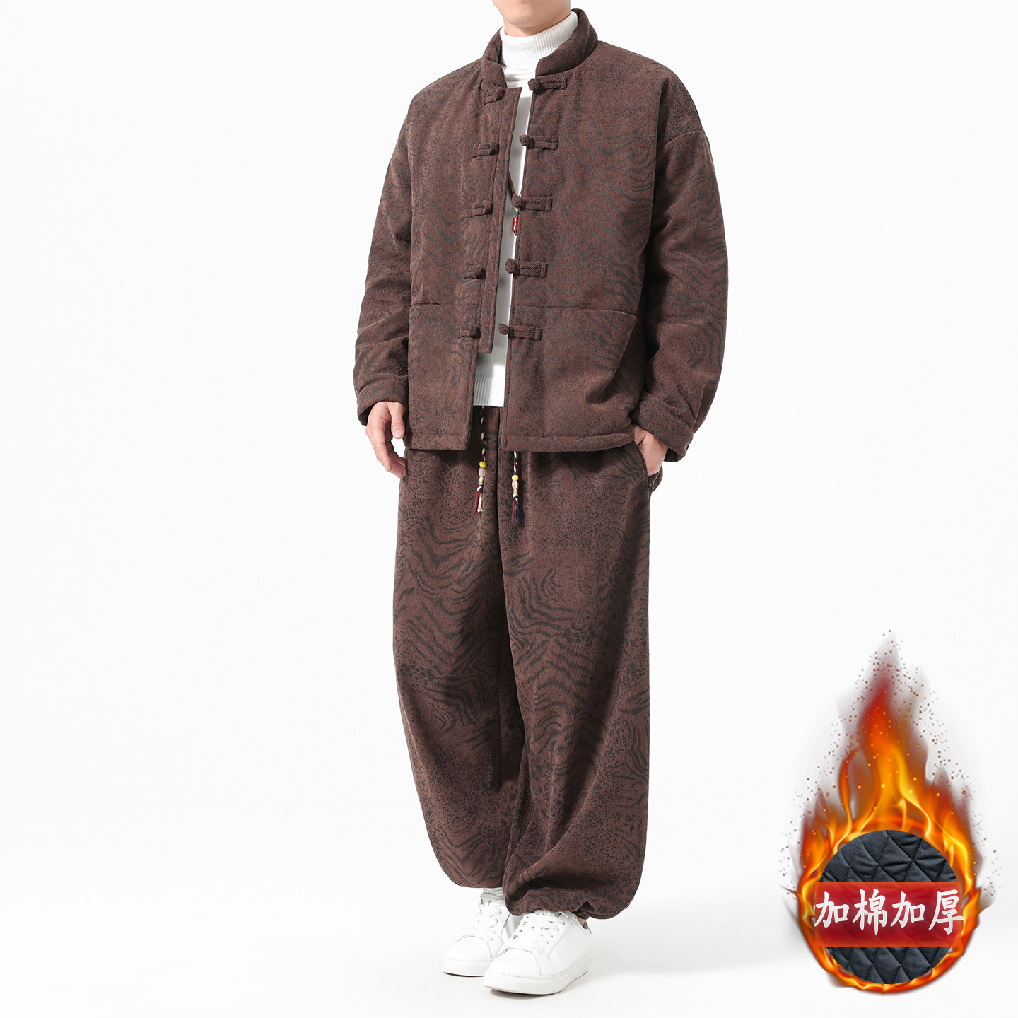 2025冬季新款厚灯芯绒套装男唐装大码宽松中老年两件套棉服爸爸装,淘宝优惠券,粉丝福利购,淘宝优惠卷