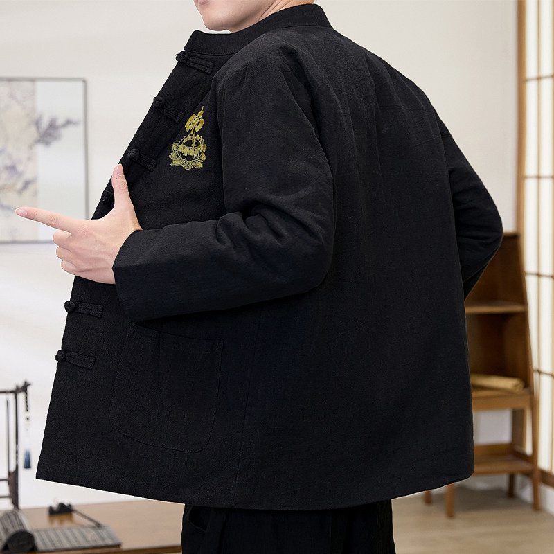 [加棉加厚]冬季亚麻中国风唐装男士外套中式复古风中老年爸爸棉衣,淘宝优惠券,粉丝福利购,淘宝优惠卷