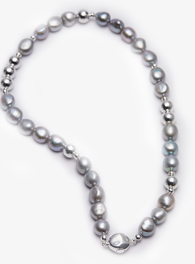 EWEST 新款异形灰色巴洛克珍珠串珠项链女高级银珠锁骨链轻奢颈链