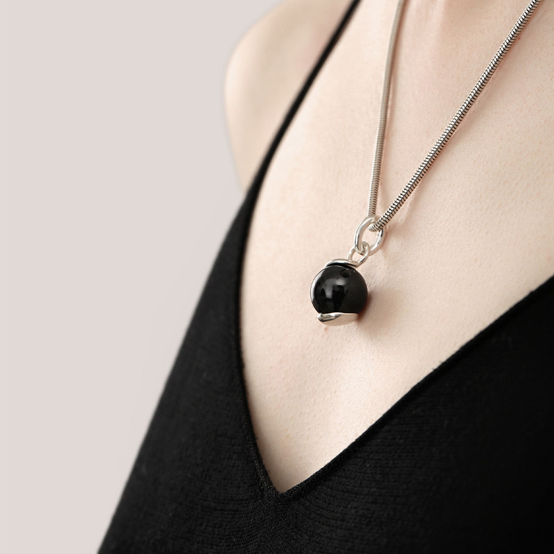 ewest艺未黑色玛瑙吊坠女纯银项链 ewest项链