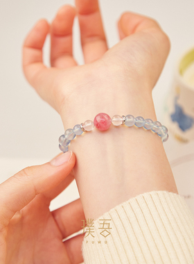 璞吾 · 「云水薇梦」海蓝宝蔷薇石蓝月光石设计款手串新中式国风