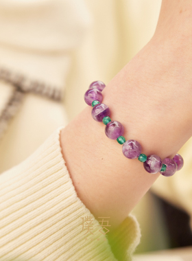 璞吾 •「池上青莲」梦幻紫水晶绿玛瑙水晶手串新中式国风设计