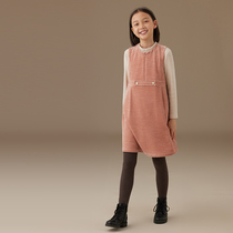 Hateeth Boy Clothing 2023 Winter New Pint Sweet Tea Slideshow Soft Glutinous Plus Suede Chenille Princess Vest With Dress Woman