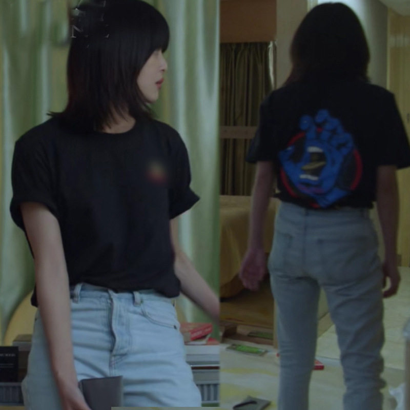 辛芷蕾带着爸爸去留学同款黑色字母图案印花t恤上衣牛仔直筒裤女 物联网设备 物联网传感器 智能家居及智能设备商城