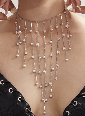 谜丽 轻奢施家淡水珍珠多流苏锁骨链超精致不锈钢宫廷风项链保色