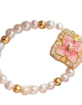 轻奢高级意大利复古新中式金珠珍珠四叶草戒指手链宫廷风古法套装