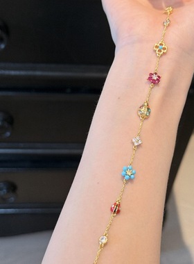 轻奢高级感多巴胺彩色小花瓢虫吊坠手链项链镶嵌锆石小众精致套装