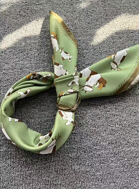 (童趣)桑蚕丝斜纹绸中方巾手工边围巾挺括春秋装饰丝巾女