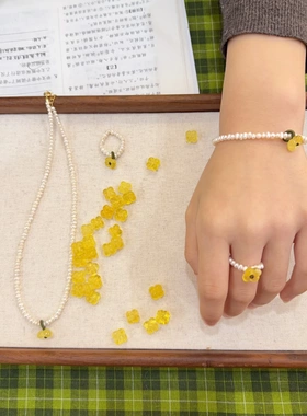 天然蜜蜡桂花珍珠手链项链戒指春夏新款小红薯同款可爱黄色