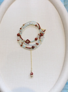 【蓝湛】新中式国风项链淡蓝撞色天然红石优化色彩长款项链毛衣链