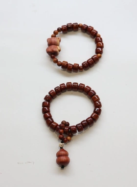 原创牛骨血檀小熊葫芦文玩手串 九紫年红色手串