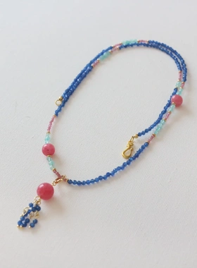 国风复古蓝色浪漫加长毛衣链2025新原创手作新中式天然石串珠项链