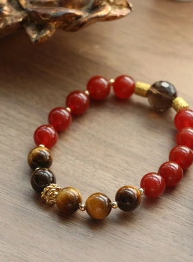 哪吒海报红黑玛瑙手串聚米虎眼石黄塔晶串珠手链 敖丙红色周边